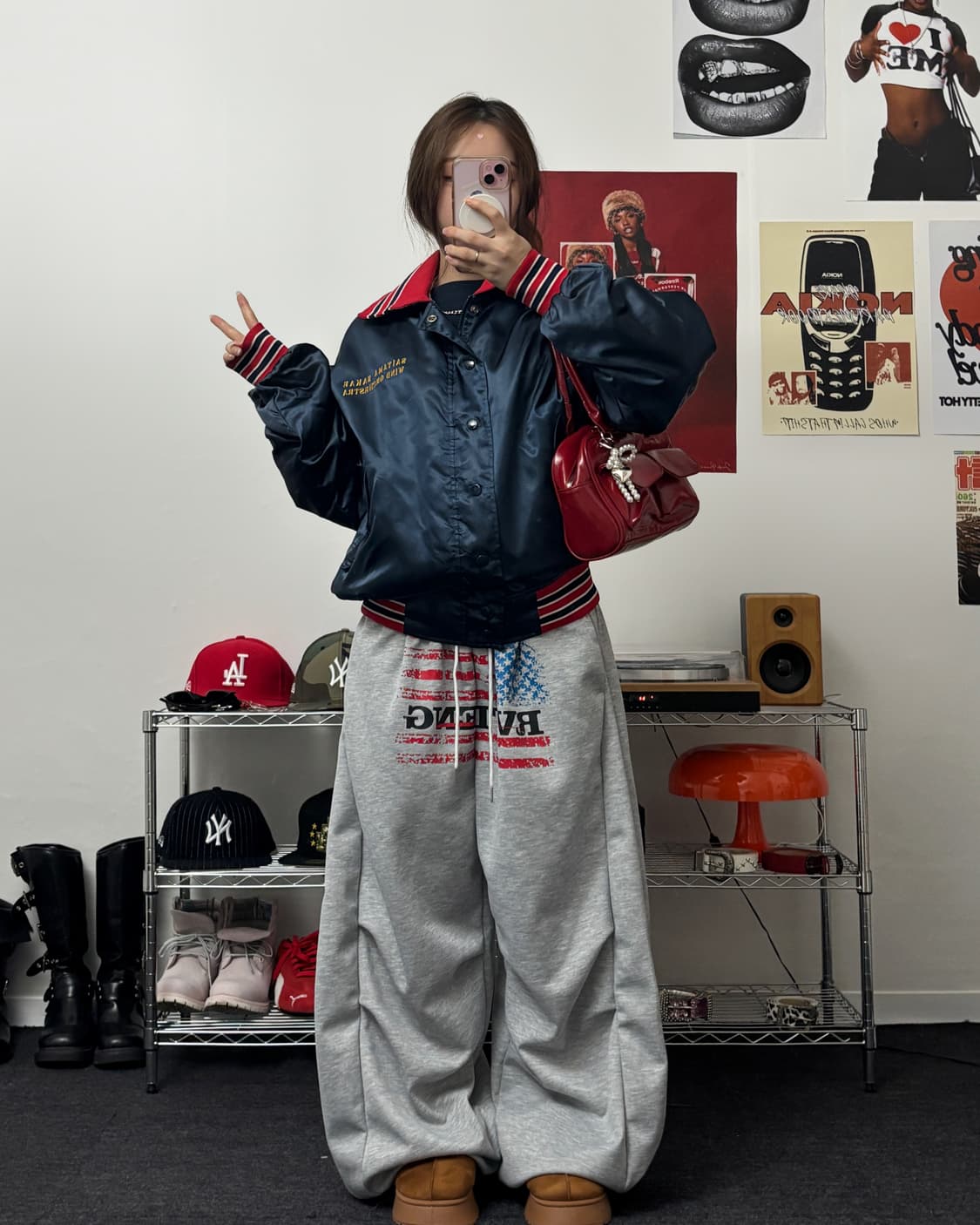 USA 올드 빈티지 사틴 봄버 자켓 네이비 상품이미지4