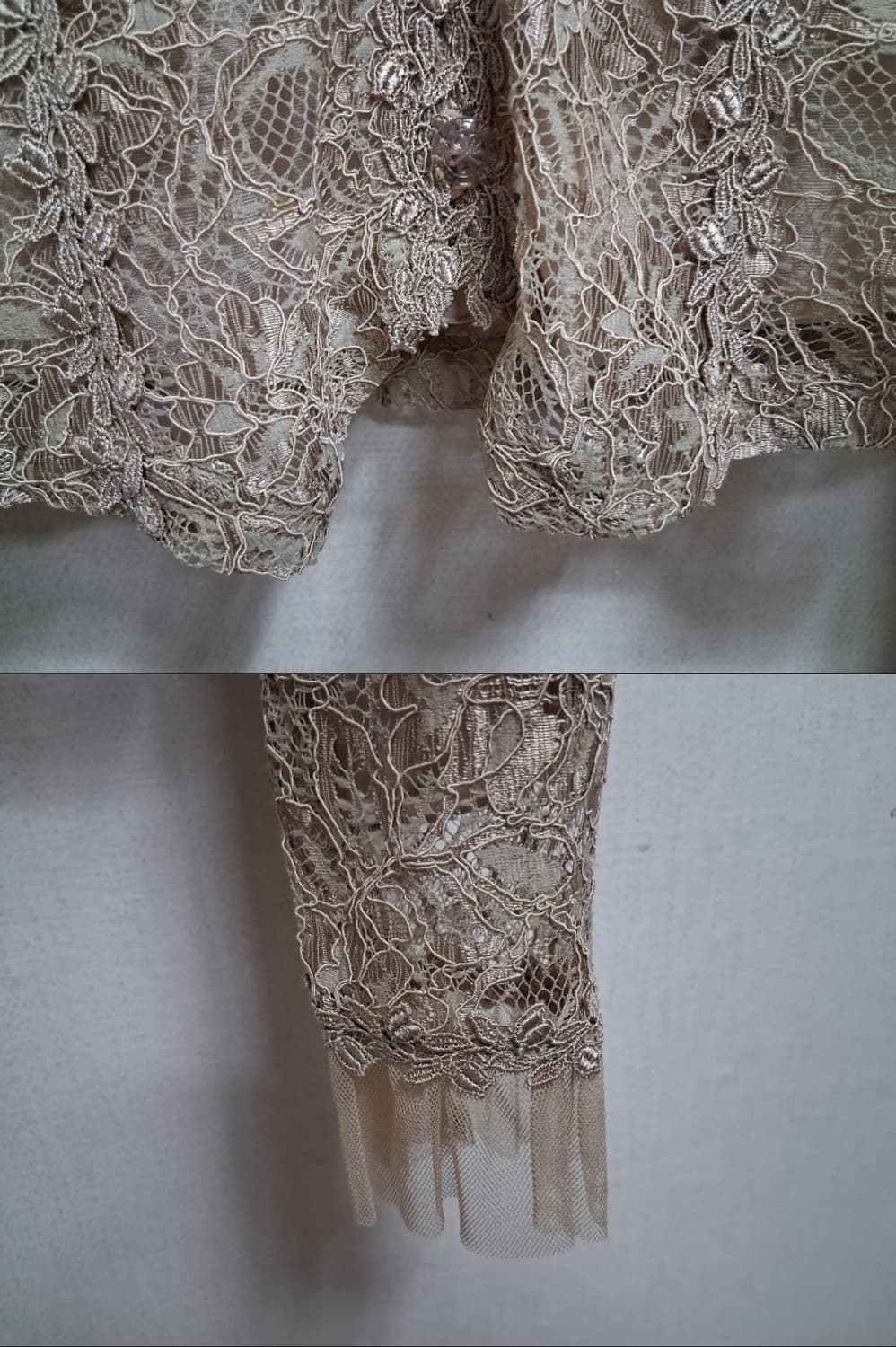 일본구제 로스엔젤레스 zin베이지 프릴레이스블라우스 레트로 여성 통66 상품이미지5