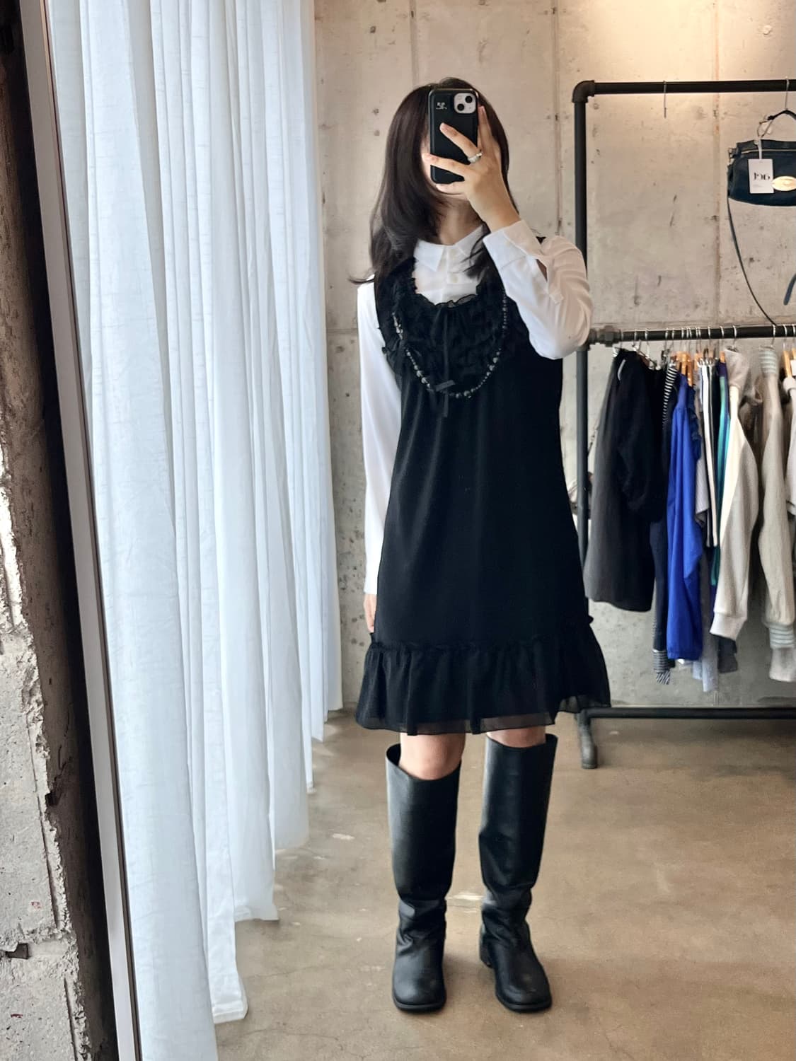 GALLERY VISCONTI 프릴 원피스 블랙 상품이미지5