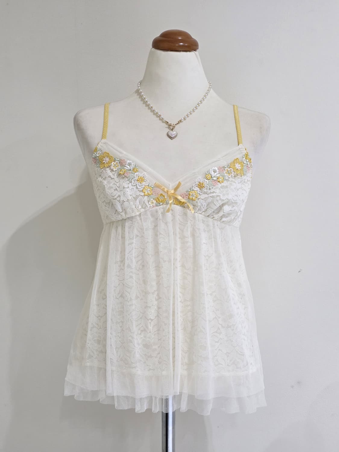 일본빈티지)페어리계 플로럴 리본모리걸 레이스 슬립 레이어드 슬리브리스 상품이미지1