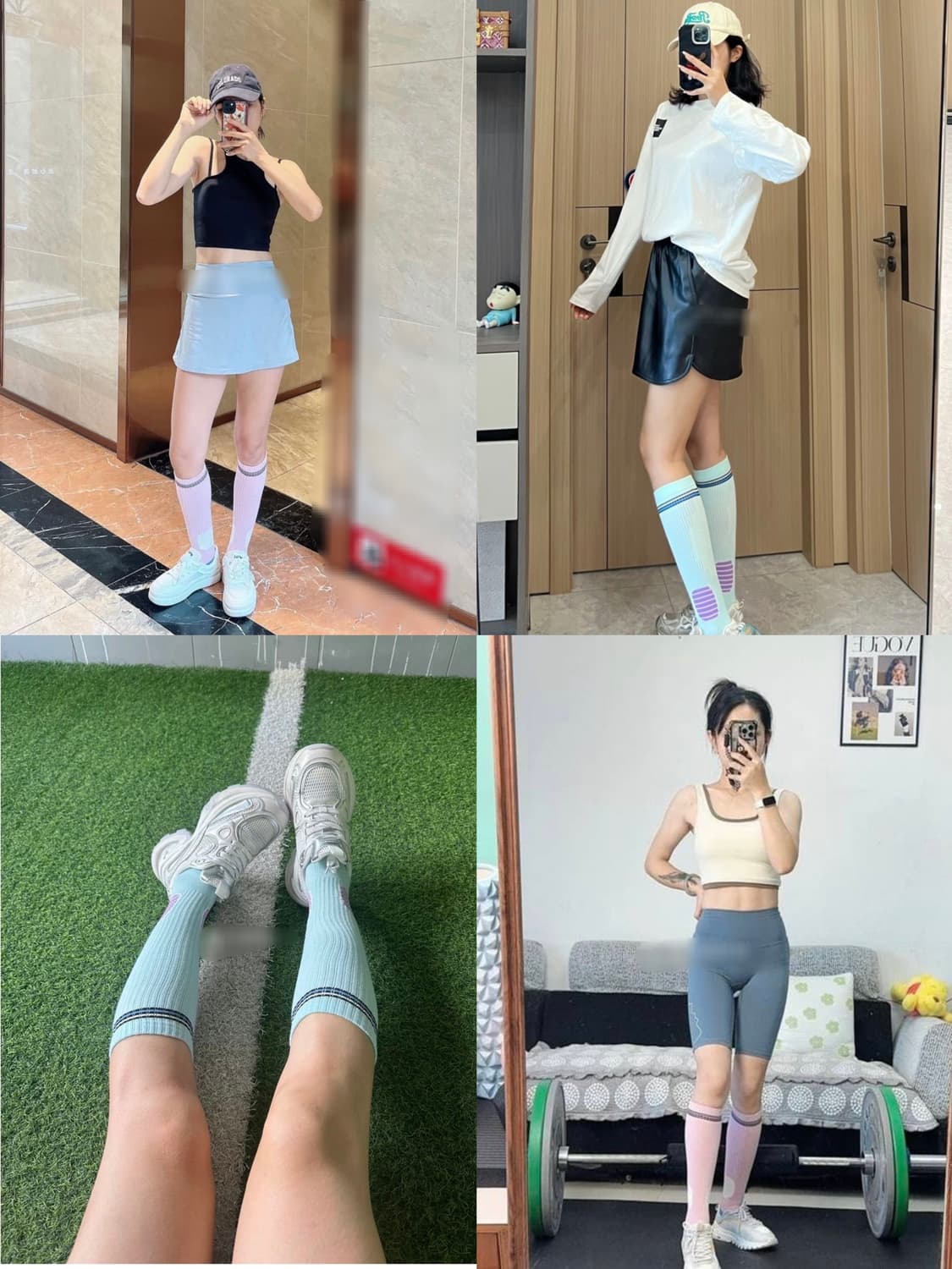 3컬레 가격~파스텔톤 요가 필라테스 러닝 줄넘기 니삭스 스타킹 긴 양말 상품이미지2