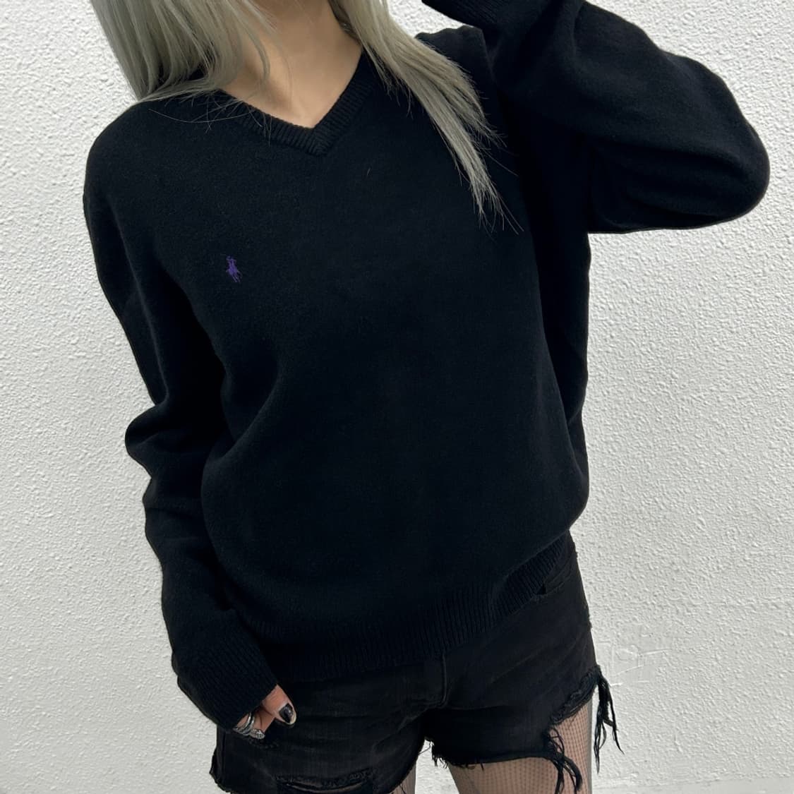 폴로 랄프로렌 퍼플포니 블랙 브이넥 니트 XL 상품이미지2