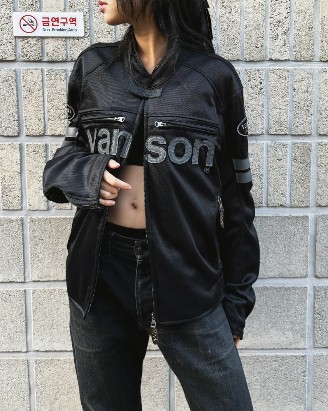 밴슨 로고 디자인 매쉬 바이커자켓 상품이미지4