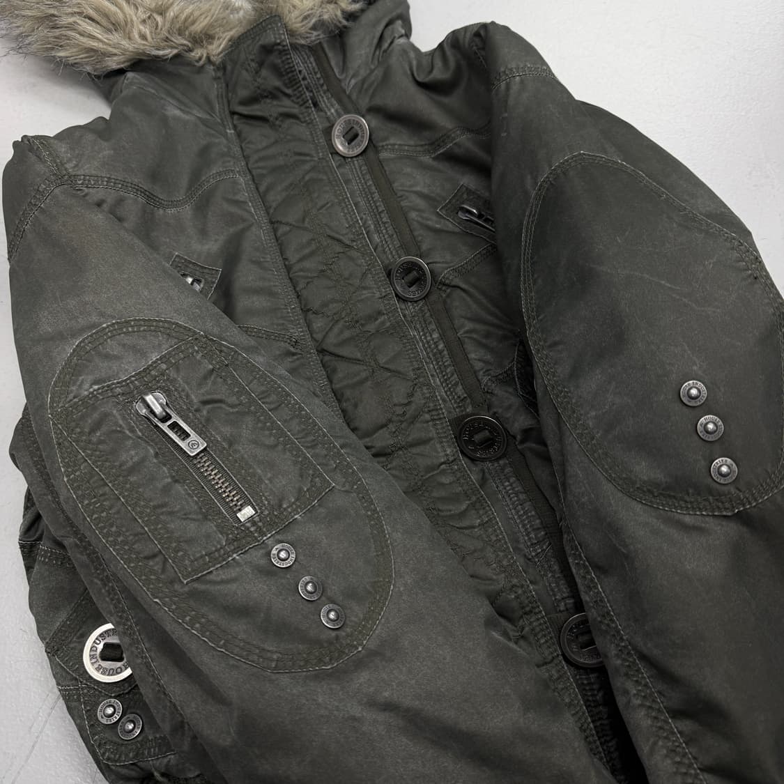 스톤워싱 Y2K 멀티포켓 퍼 크롭 빈티지 항공자켓 상품이미지5