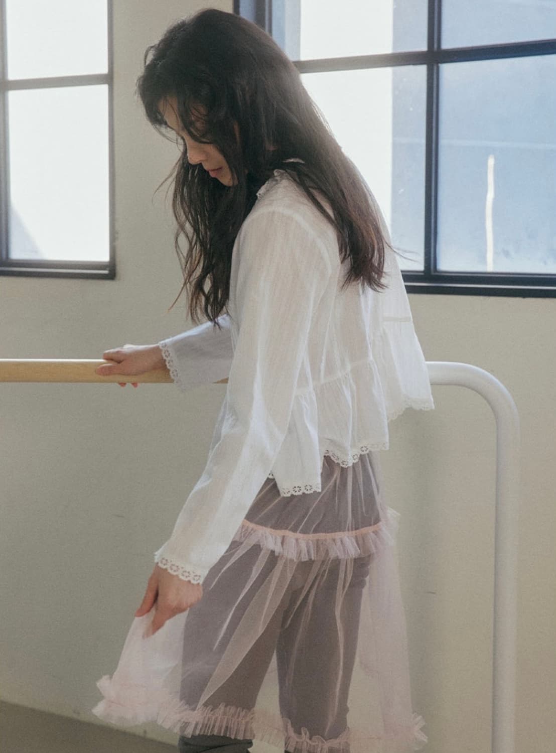새상품) 호쿠스포쿠스 sonnet 레이스 아사 면 셔츠 상품이미지4