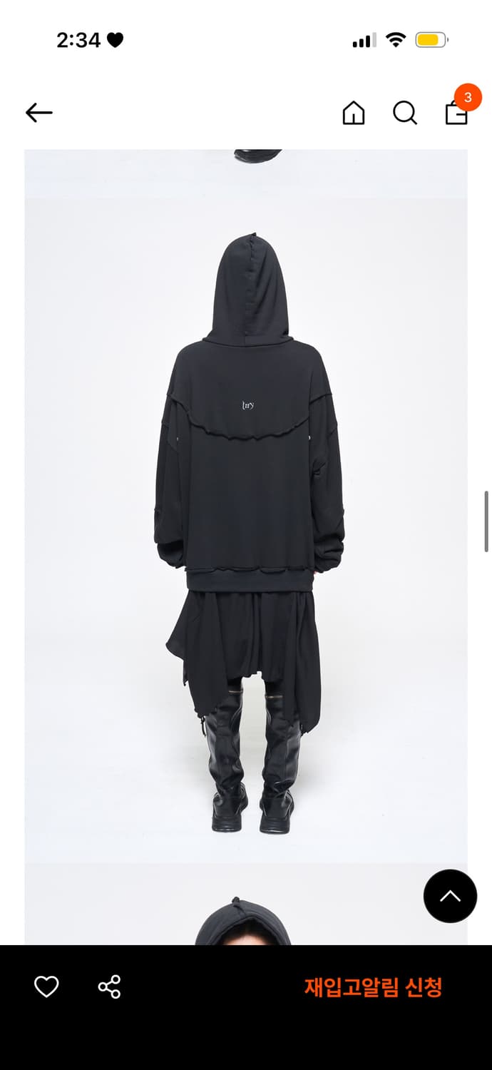 YEEL 와이이이엘 로고 레이어드 후디 블랙 상품이미지3