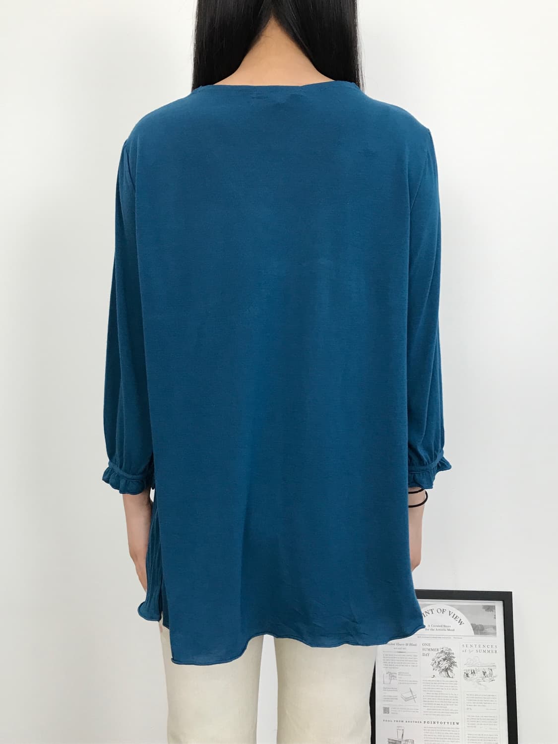  Jpn Deep Blue Pleated Peplum Blouse 상품이미지4