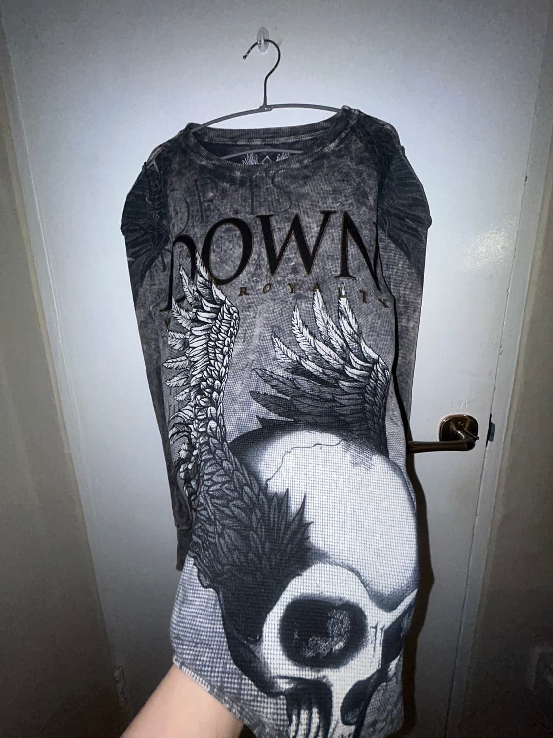 펑크 해골 윙 레터링 빈티지 긴팔 티셔츠 상품이미지2