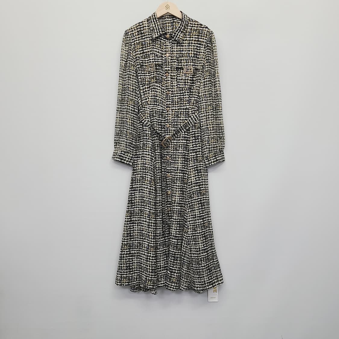 DIWENSI 디웬시 패턴 벨티드 셔츠 롱 원피스 (금장 디테일) 상품이미지2