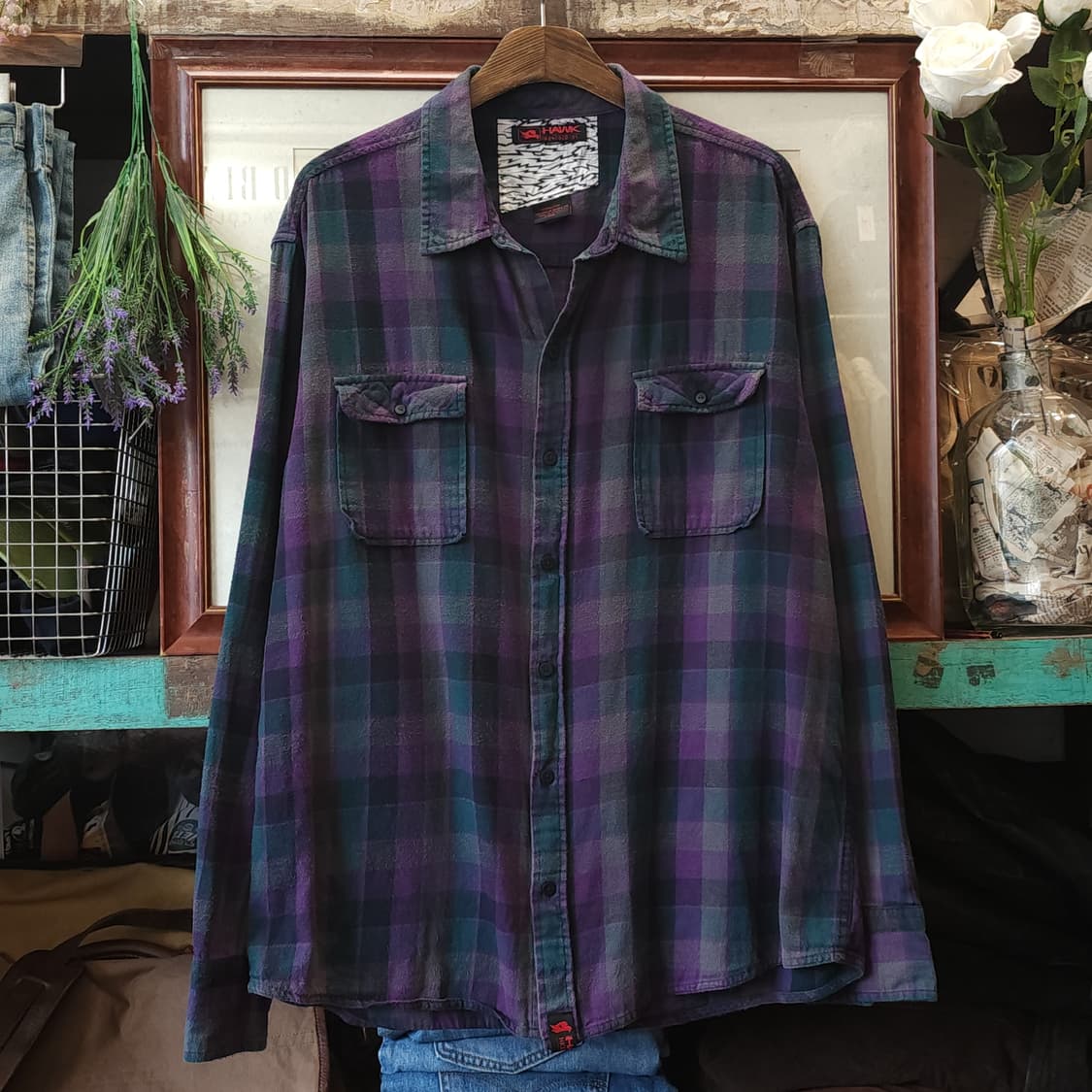 90s 아메리칸 빈티지 체크셔츠 플란넬 셔츠 퍼플 xxl 상품이미지1