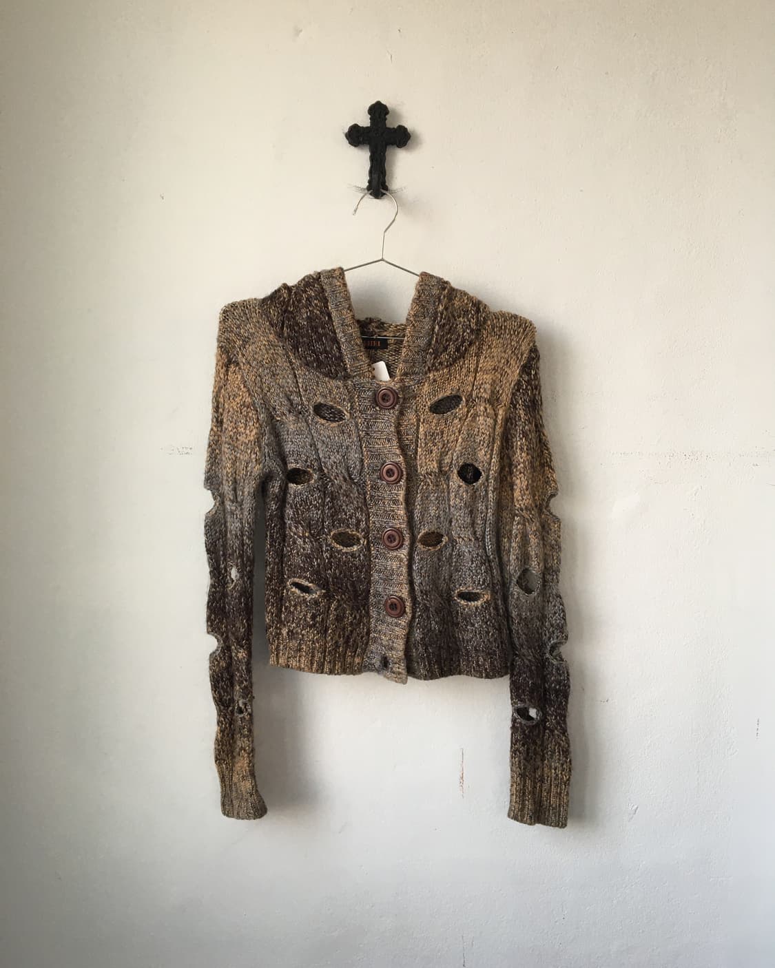 Punching knit hood cardigan 상품이미지2