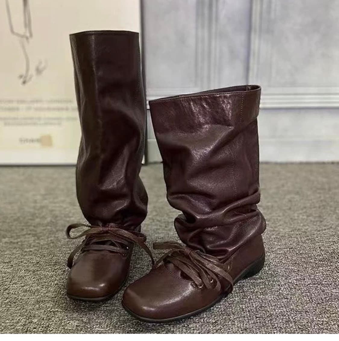 새것 페이퍼먼츠 에코레더 셔링핏 루즈핏 롱부츠230 다크브라운 착화감굿 상품이미지2