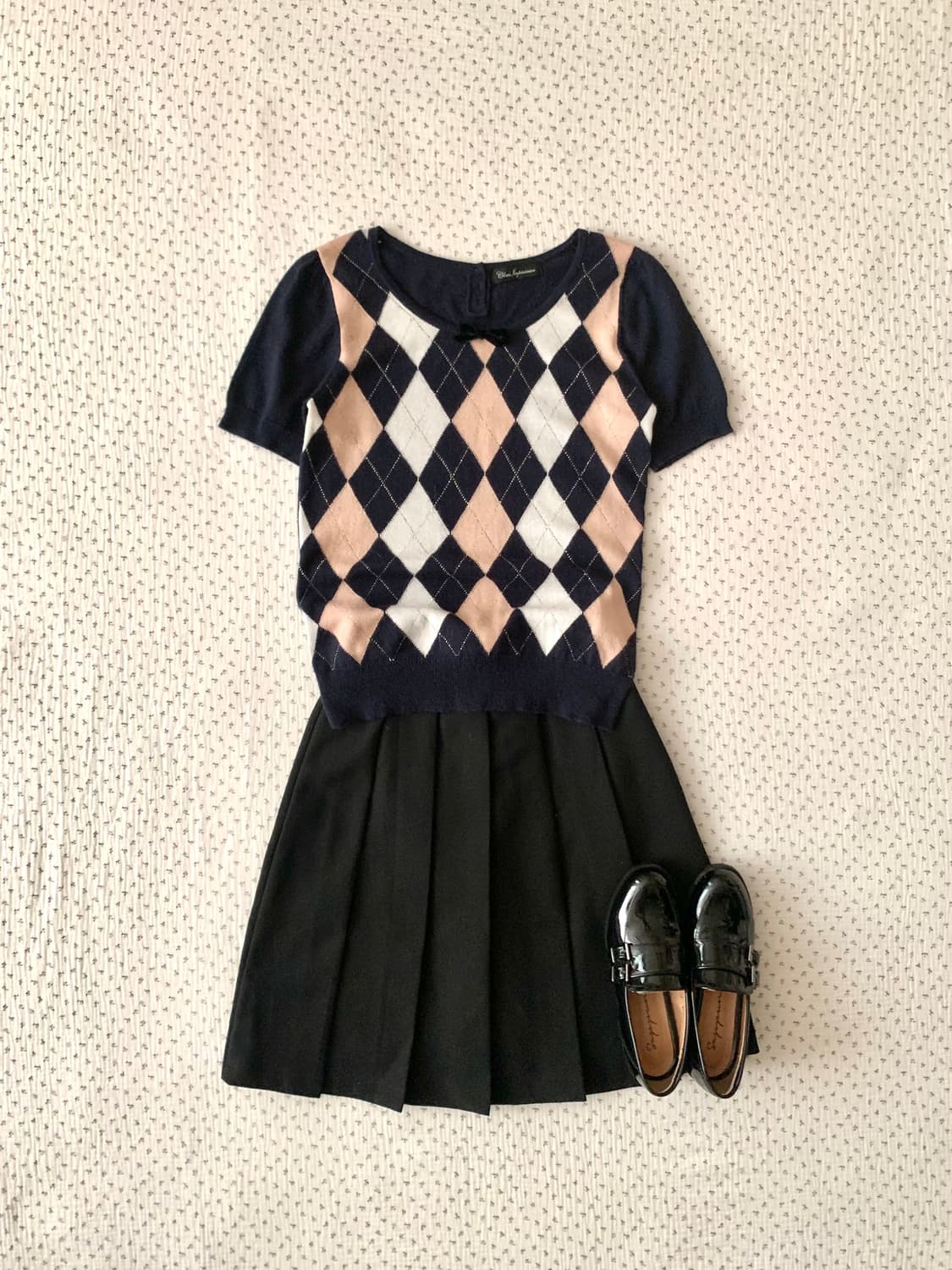 아가일 리본 퍼프 반팔 니트 상품이미지1