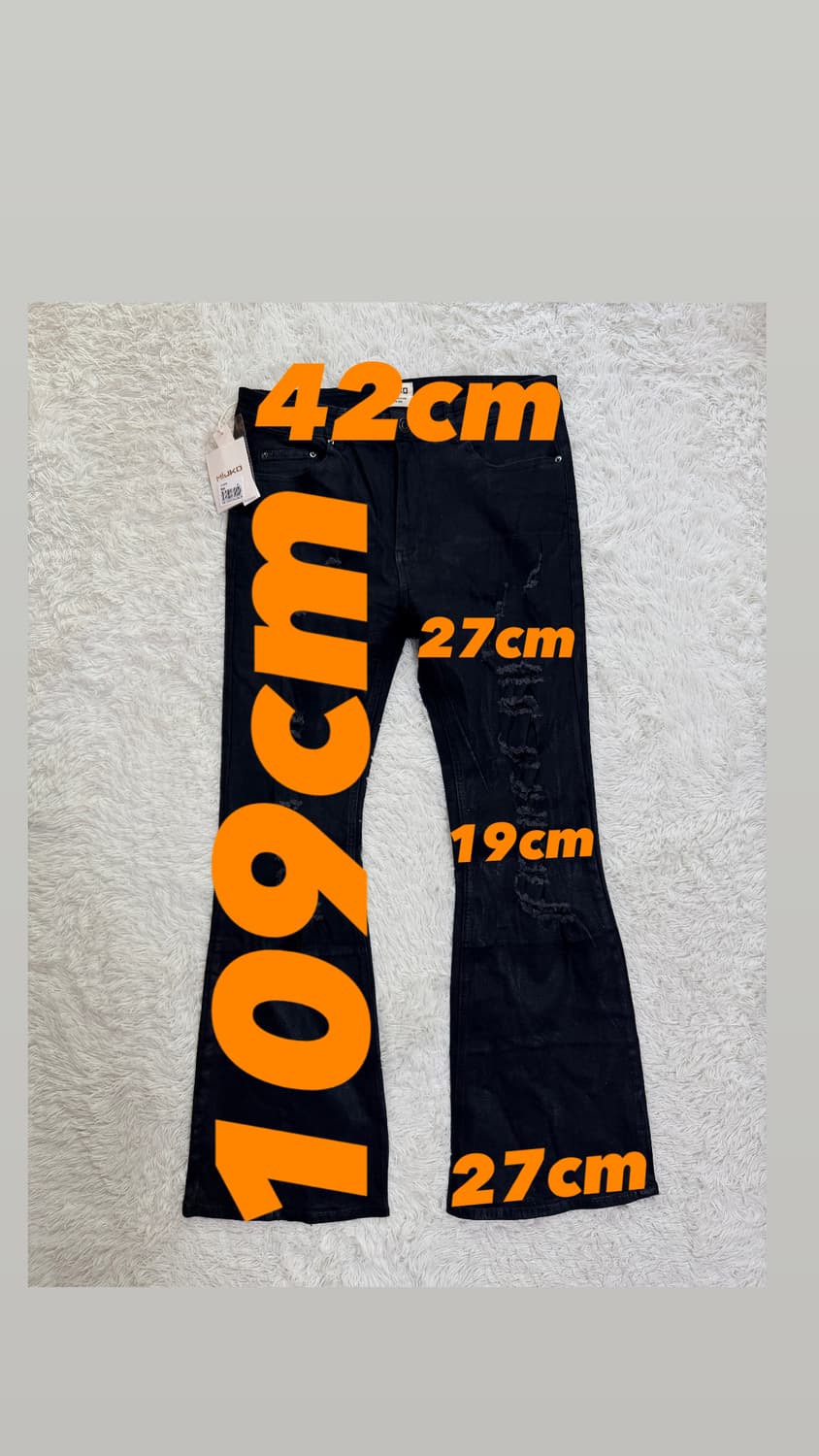 MIJKO 데미지 워싱 블랙 플레어 데님 상품이미지2