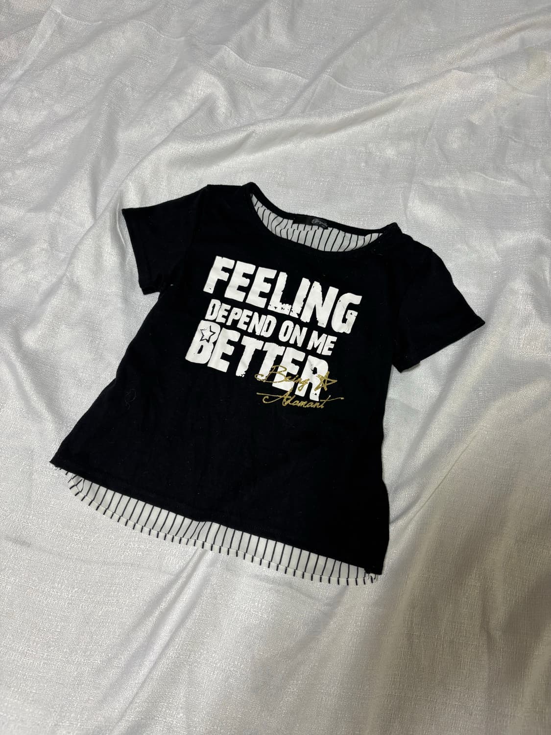 “Unknown” Stripe Layered Y2K Crop Tee 상품이미지2