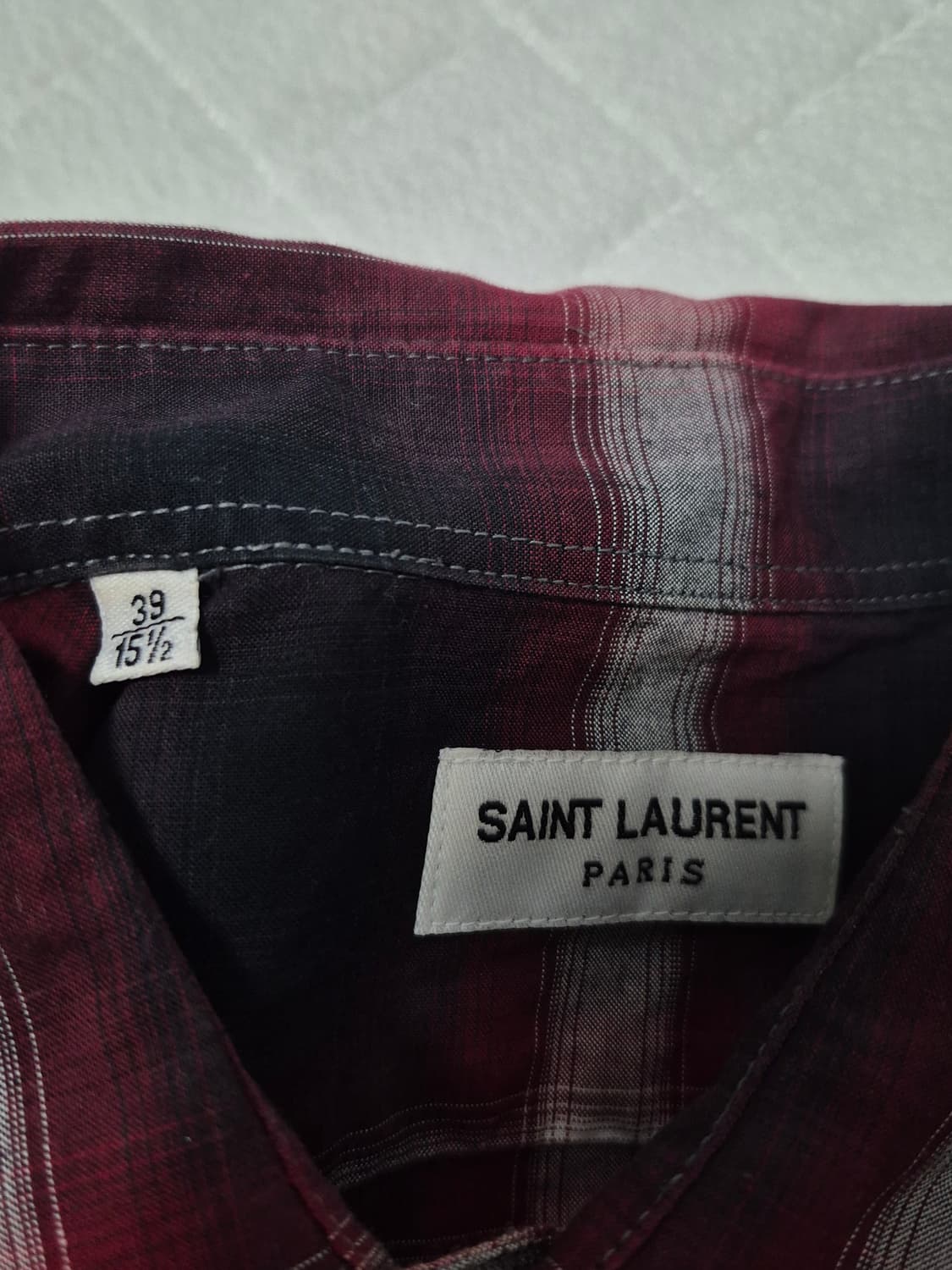 생로랑 14시즌 레드/블랙 타탄 체크 셔츠 남성 95~100사이즈 상품이미지5