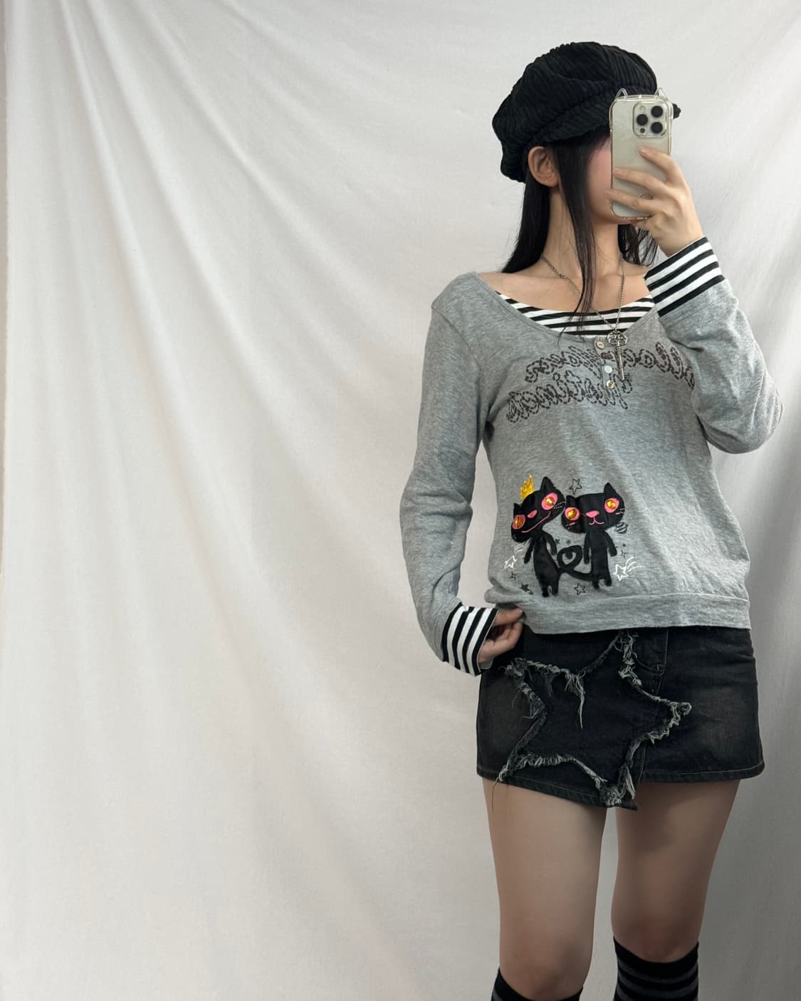 캣츠 패치 큐빅 레이어드 롱 슬리브 티 상품이미지2