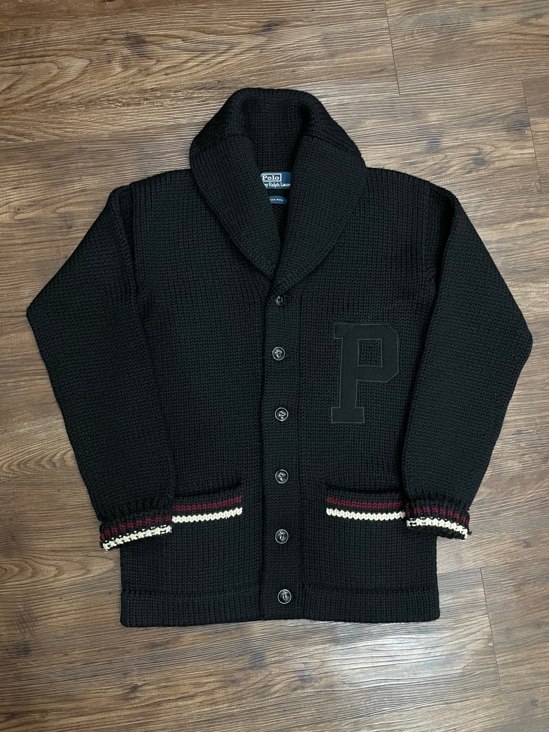 폴로 레터맨 숄카라 스웨터 가디건 블랙 상품이미지1
