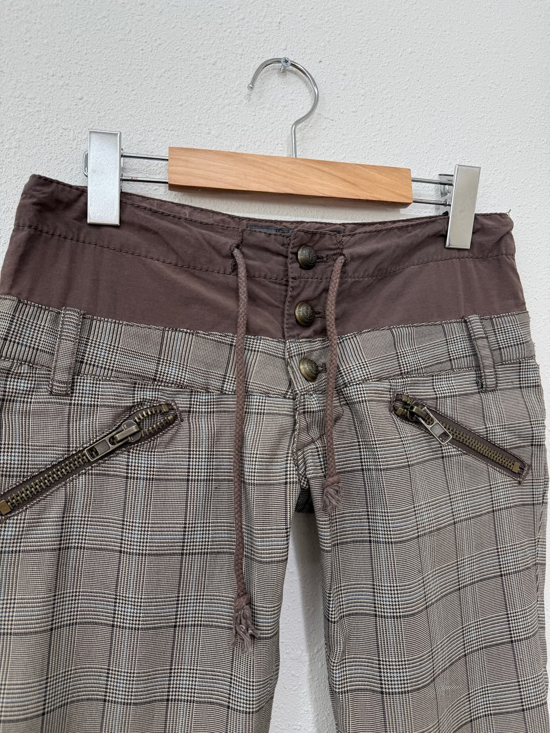 빈티지 MOUSSY 브라운 체크 로우라이즈 카프리 팬츠 상품이미지3
