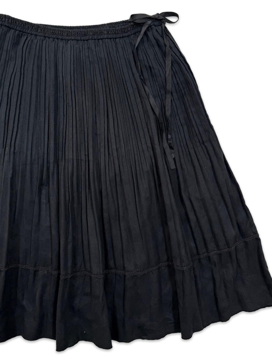 빈티지 블랙 리본 플리츠 플레어 미디 스커트 상품이미지2