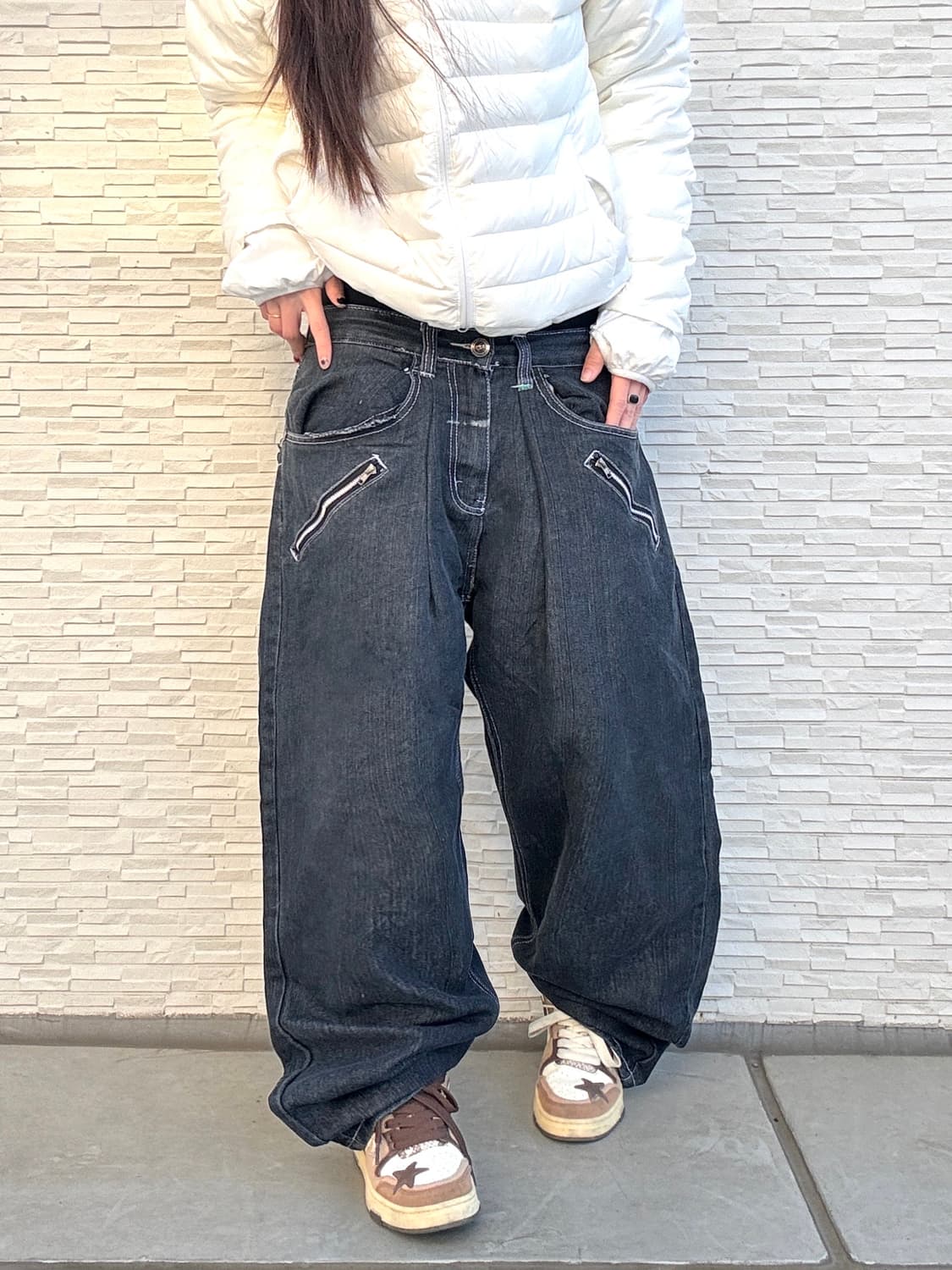 90s RED APE 올드스쿨 블랙 오버사이즈 와이드 데님 팬츠 상품이미지1