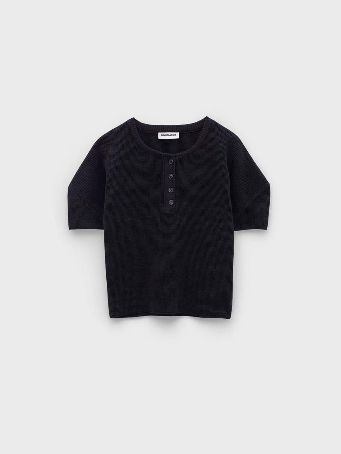 Puff Sleeve Henry Neck Knit Black 상품이미지4