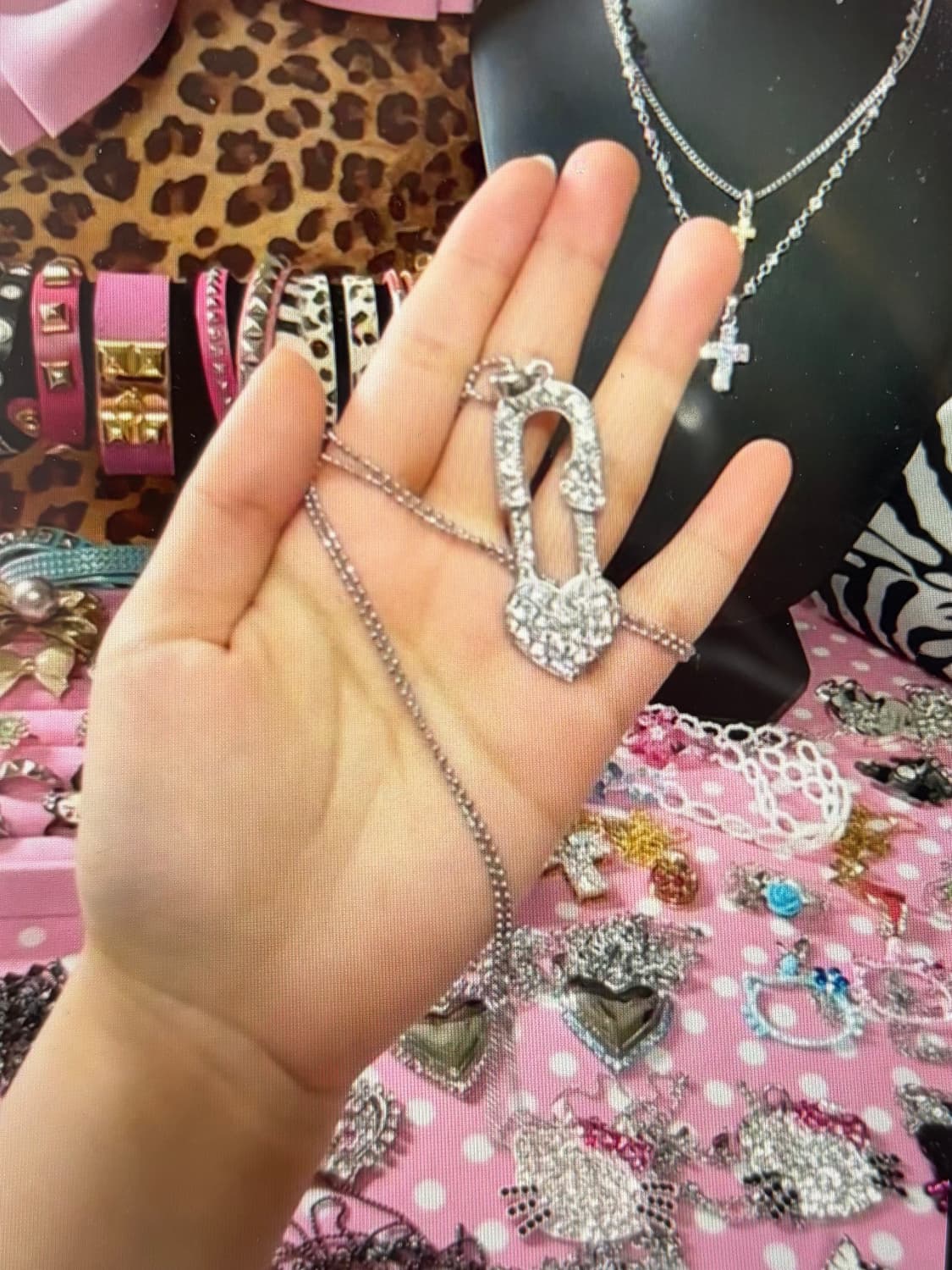 빈티지 갸루 하트 클립 목걸이 상품이미지1