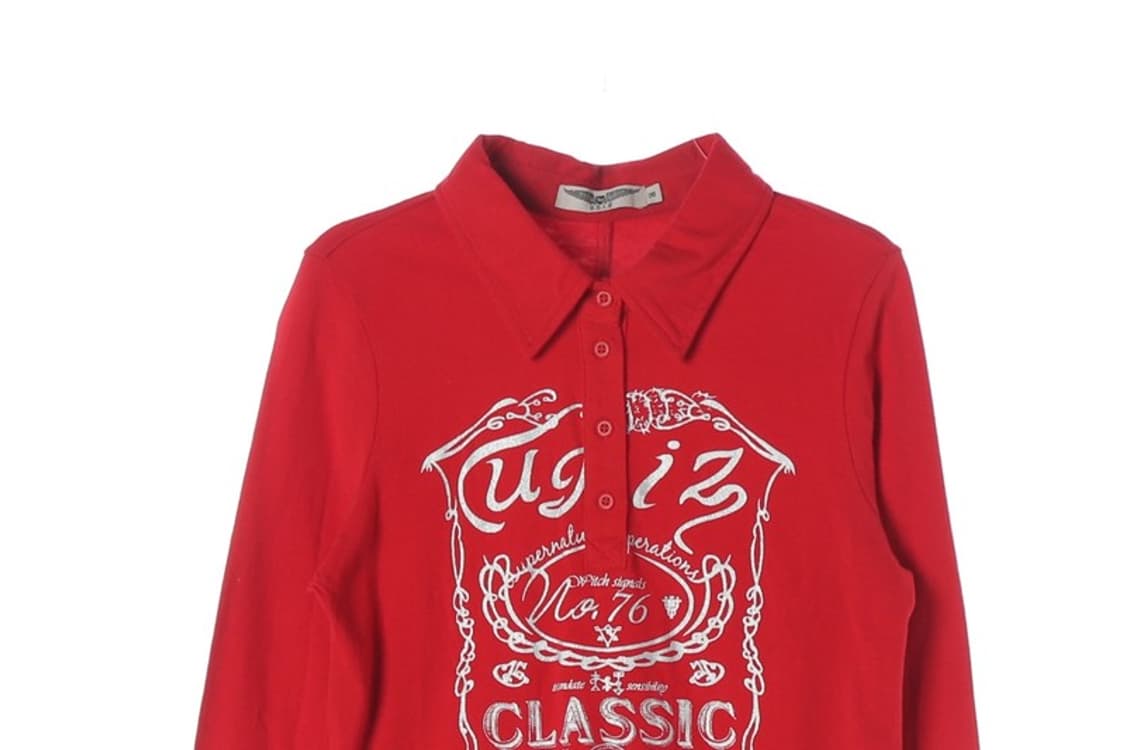 UGIZ 올드스쿨 실버 그래픽 레드 카라 긴팔 티셔츠 90 상품이미지3