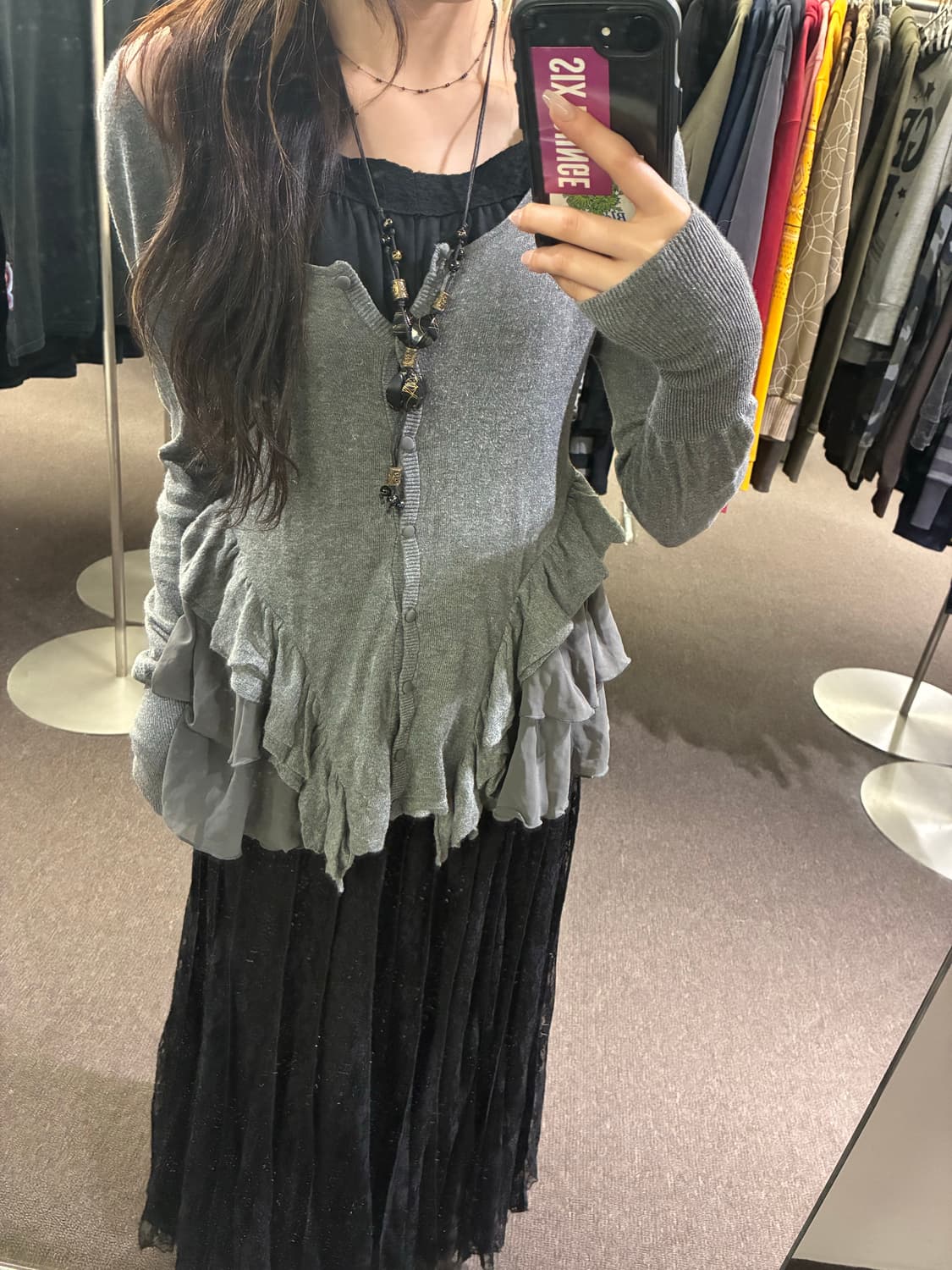 L)Japanese vintage 여성 레이스 셔링 블랙 나시 상품이미지8