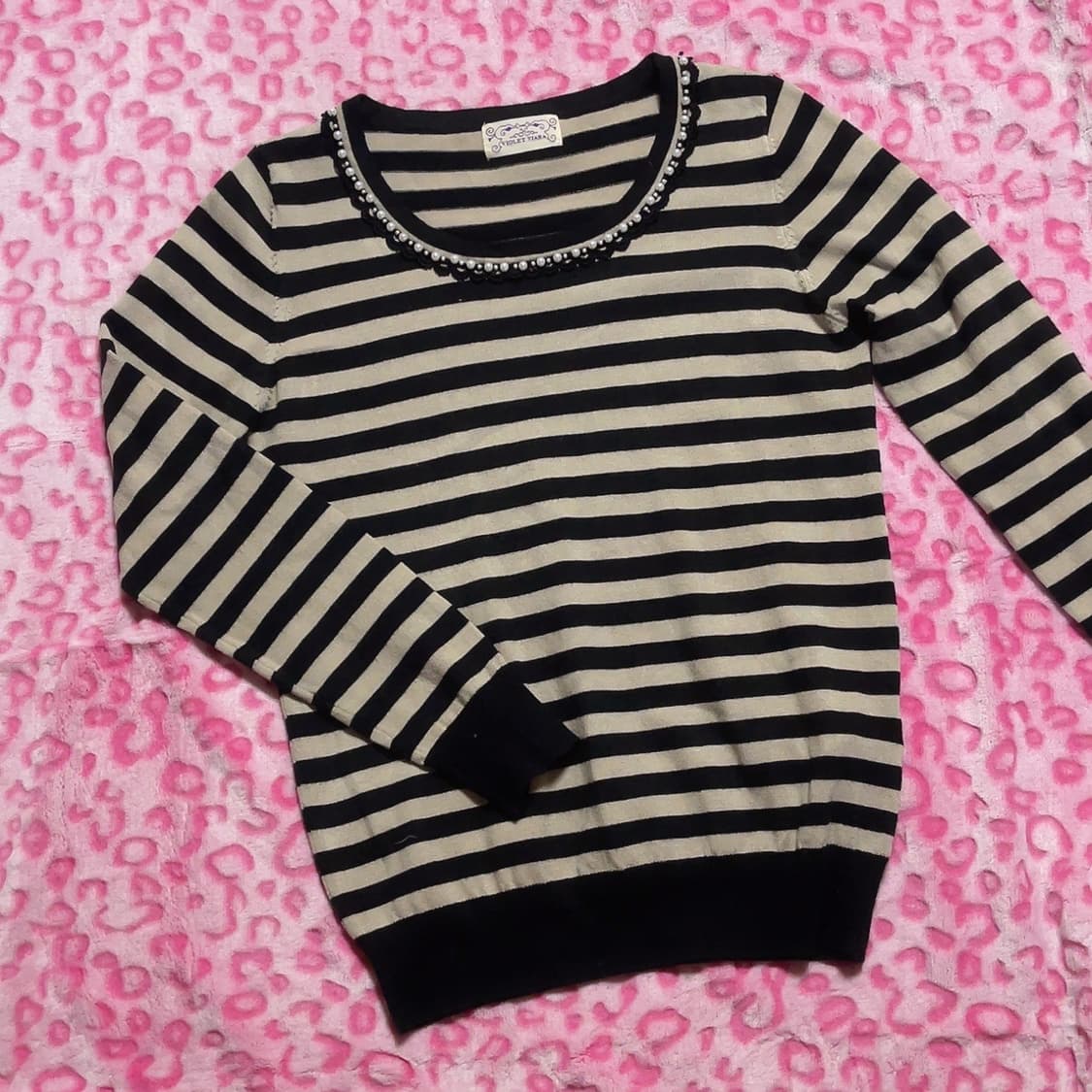 빈티지 스트라이프 진주 코코아 니트  상품이미지1