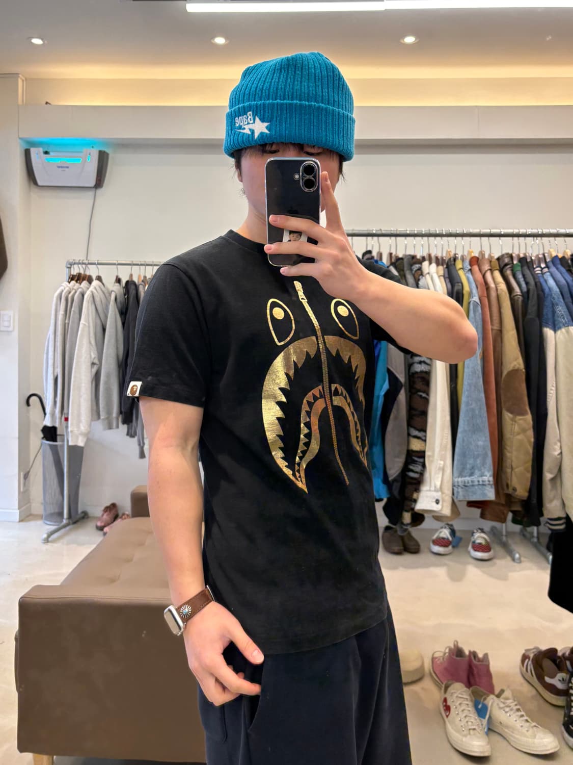 베이프 골드 샤크 프린팅 반팔 티셔츠 상품이미지8