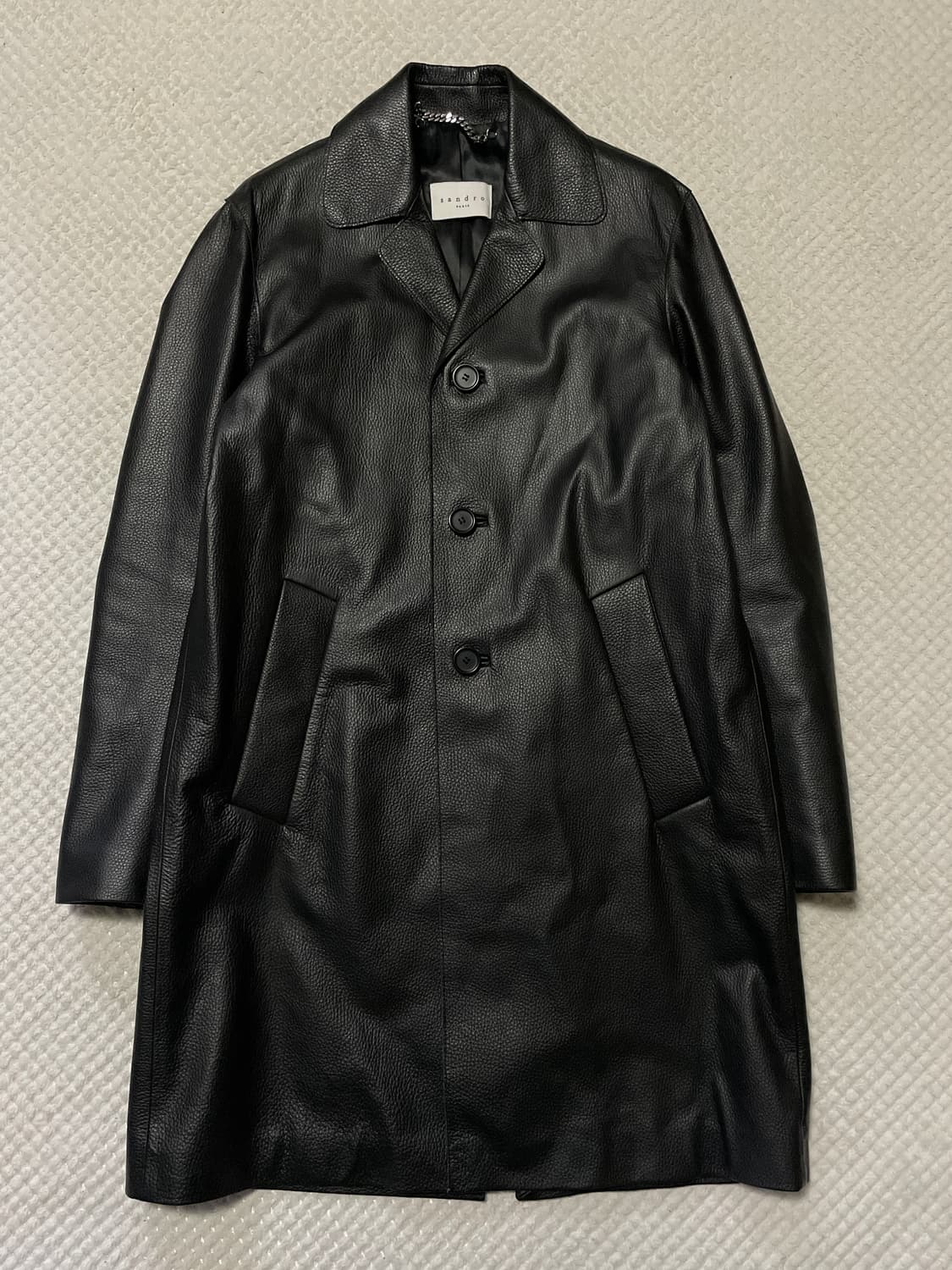 SANDRO 산드로 웨스턴 무드 송아지 가죽 3버튼 레더 카 코트 상품이미지1