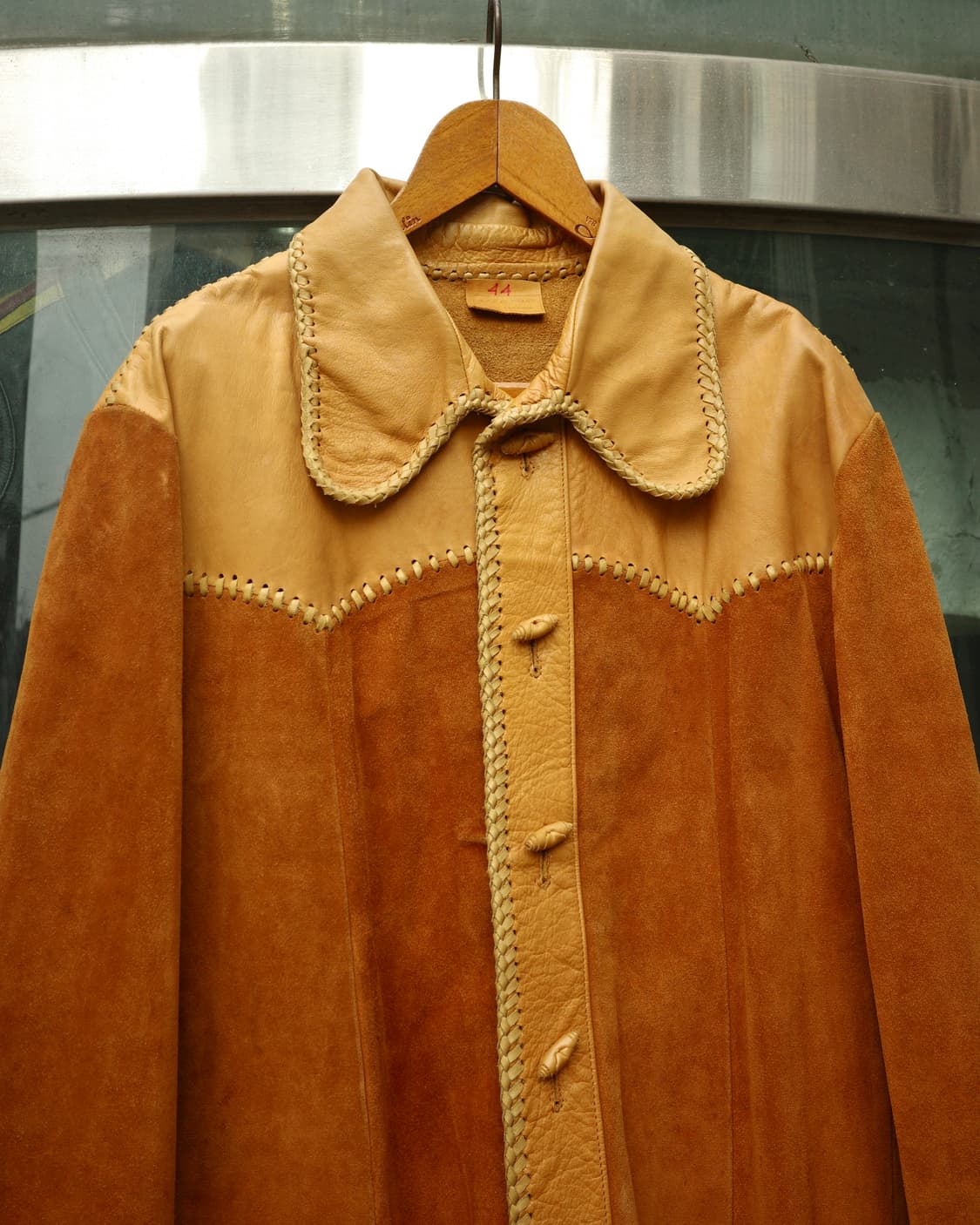 70‘s 핸드크래프트 히피 투톤 레더 셔츠 자켓 상품이미지2