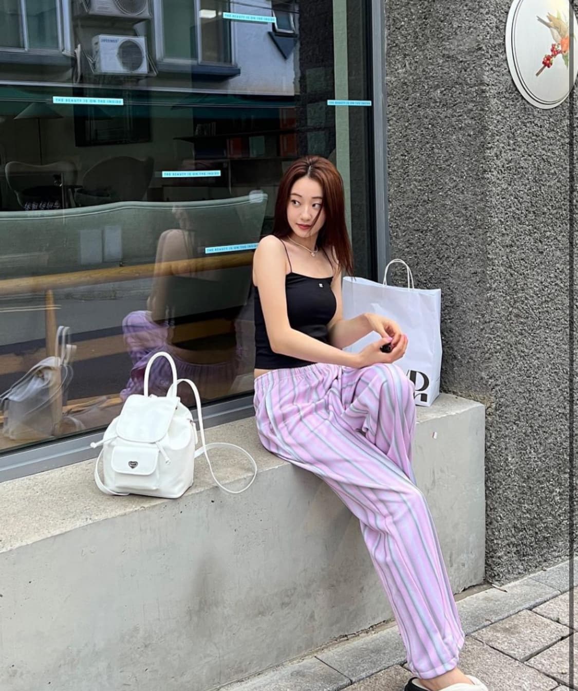 폴리스엠 스트라이프 소프트 글로시 팬츠 핑크 상품이미지3