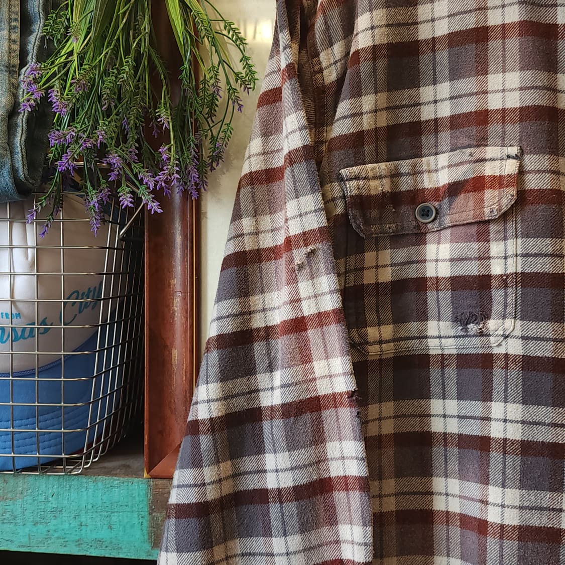 90s 빈티지 체크셔츠 헤비 플란넬 워크셔츠 썬페이딩 브라운 xl 상품이미지5