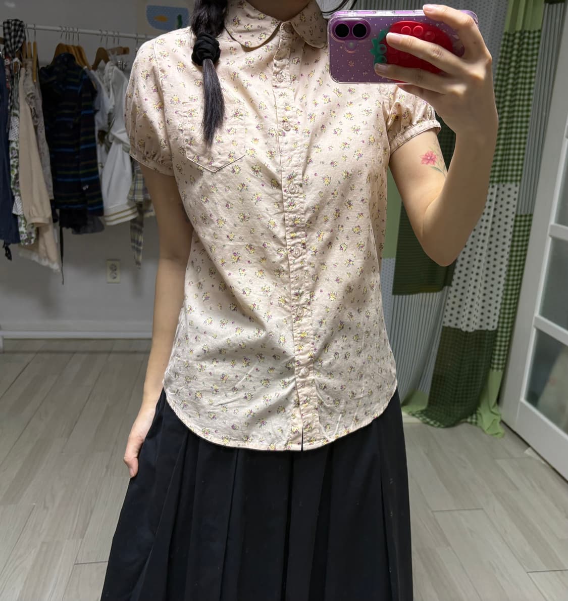 살구 플라워 반소매 블라우스 상품이미지7