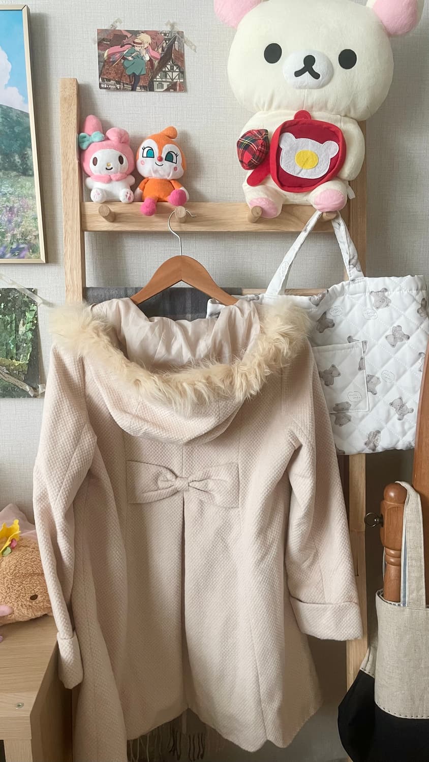 모리걸 빈티지 러블리 퍼 후드 코트 🤍💗🎀 상품이미지2