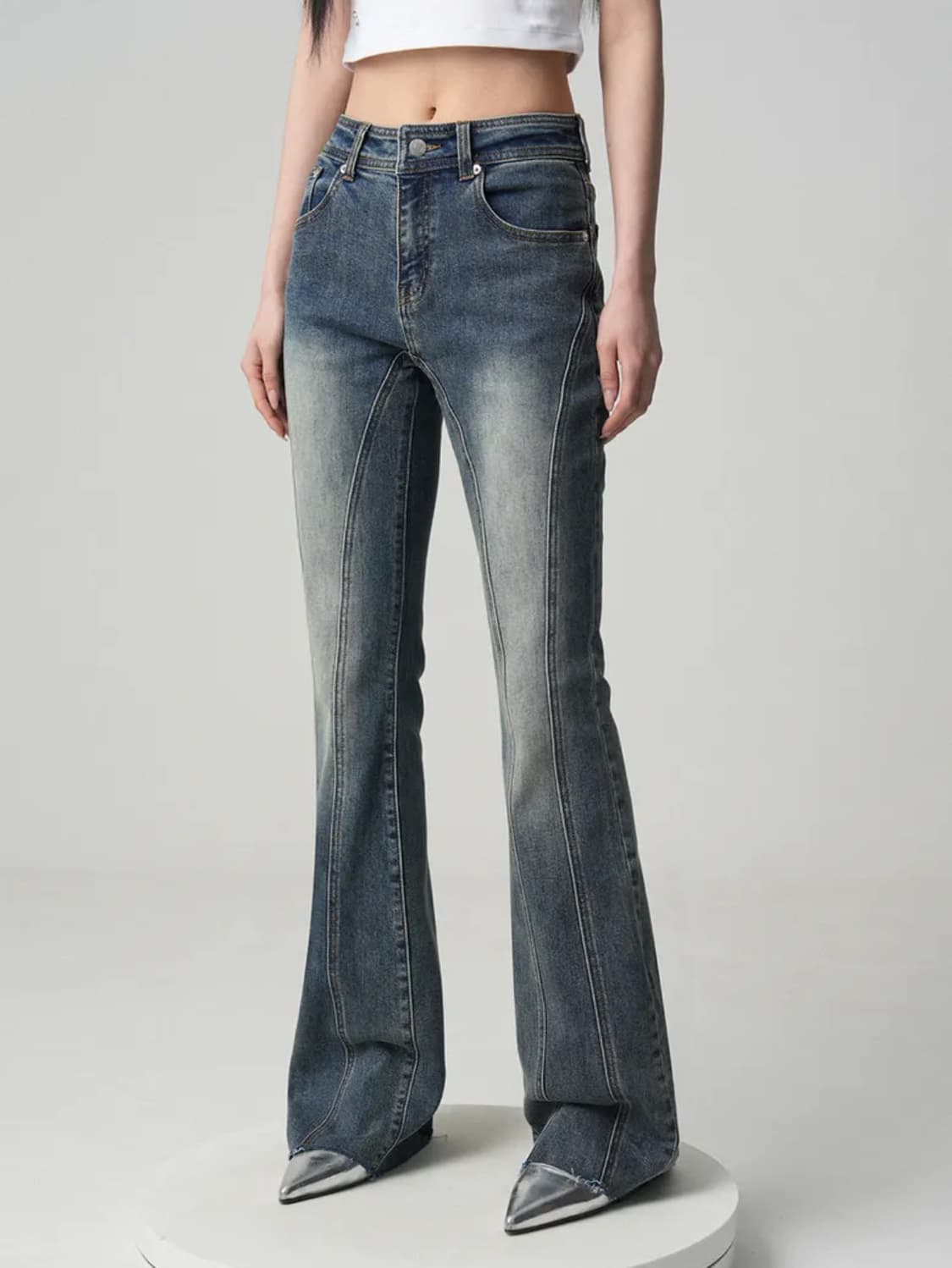 (새상품) Thin Bootscut Pants WASHING BLUE 상품이미지4