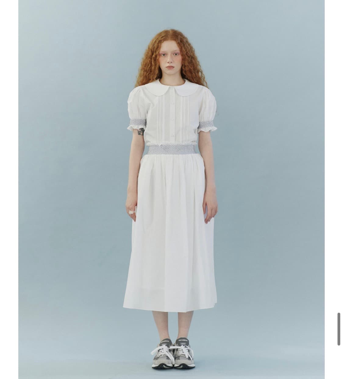 플레따 펄 리본 블라우스, 스커트 M사이즈 (블루) 상품이미지5