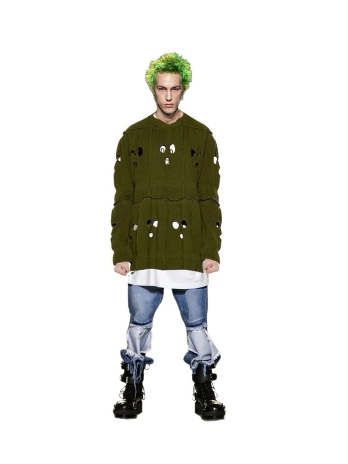 (초레어 )  베트멍 한정판 바라클라바 롱슬리브 니트 카키 상품이미지1