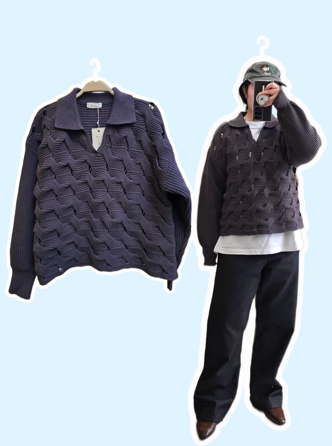 Japan 다크그레이 시스루 웨이브 니트 상품이미지1