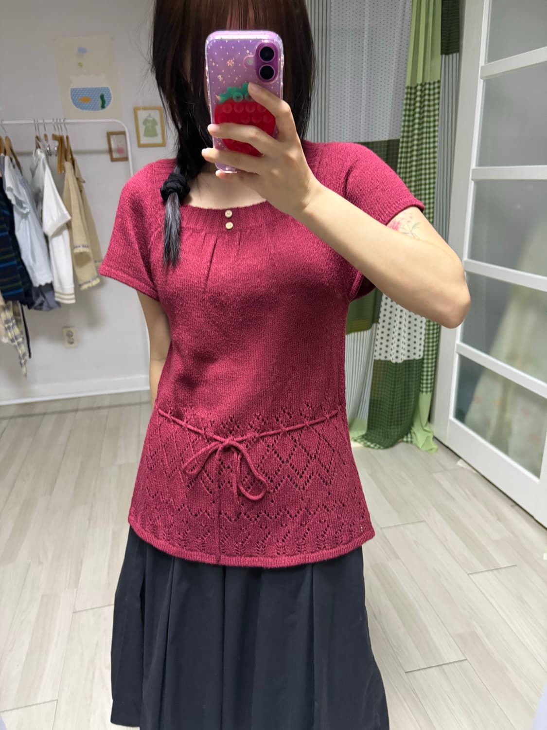 레드 반소매 니트 블라우스 상품이미지7