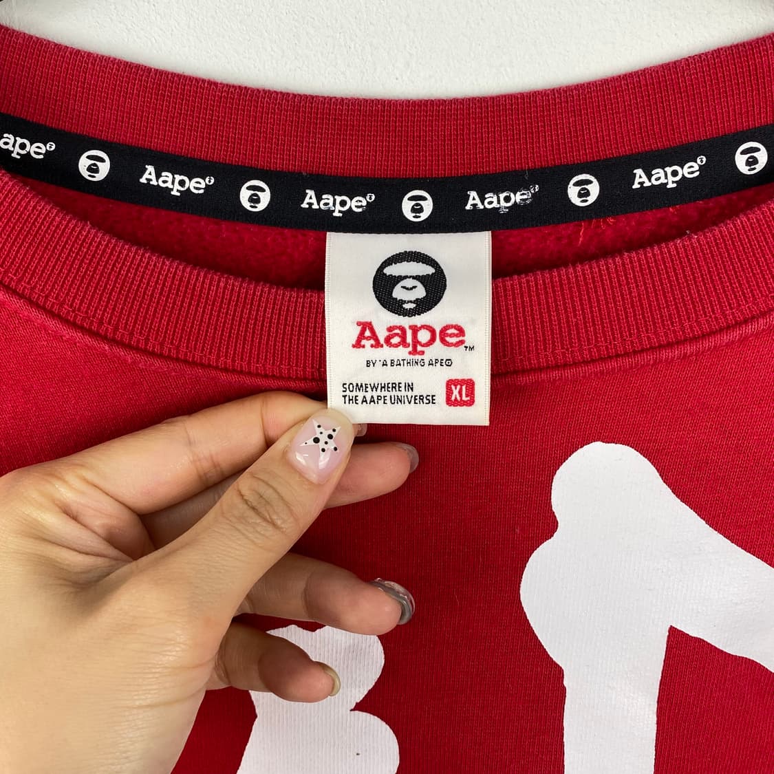 Aape 에이프 레드 크루넥 기모 맨투맨 베이프 XL 상품이미지5