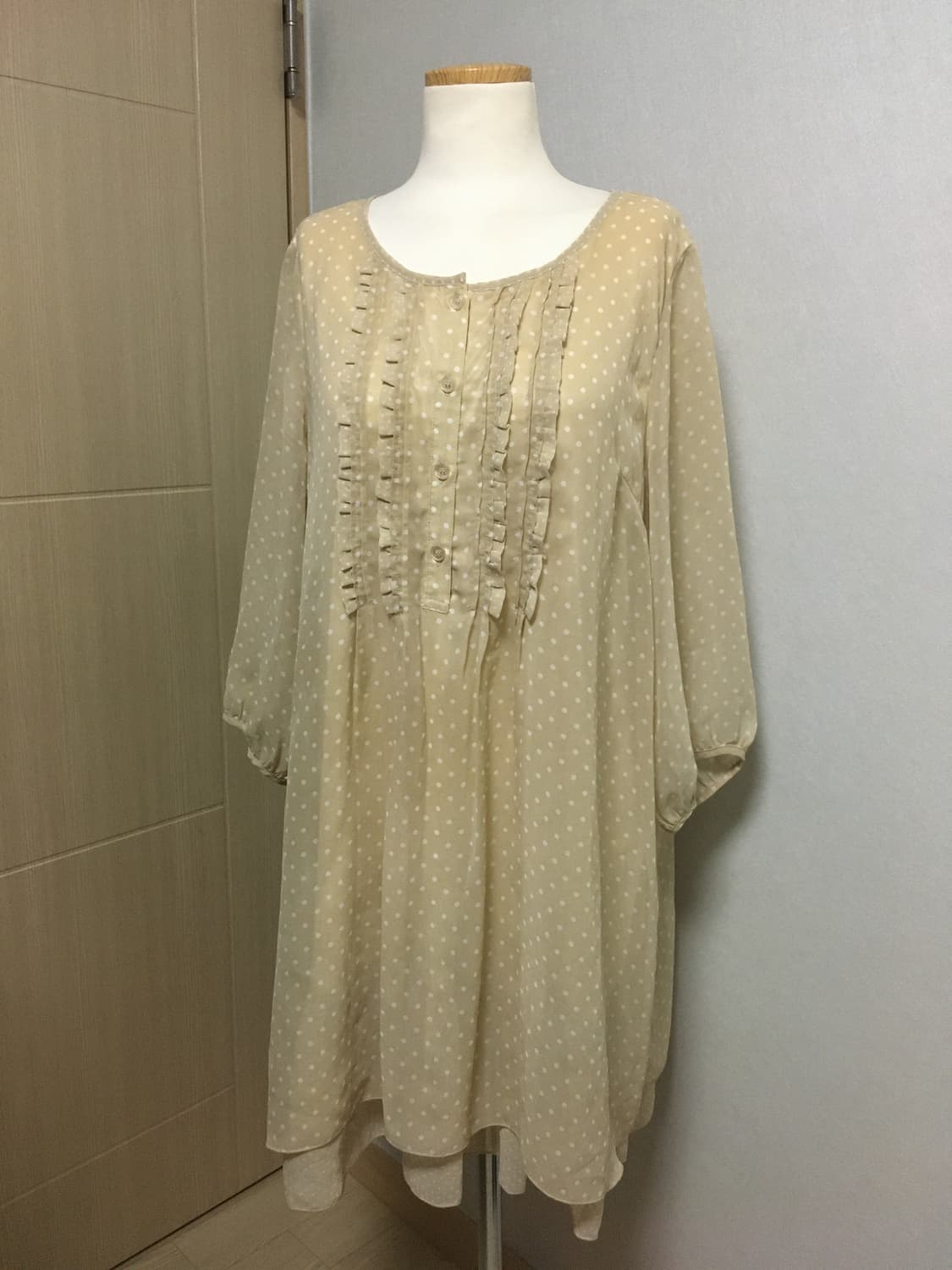 일본빈티지 도트 레이어드 원피스 연베이지 상품이미지4