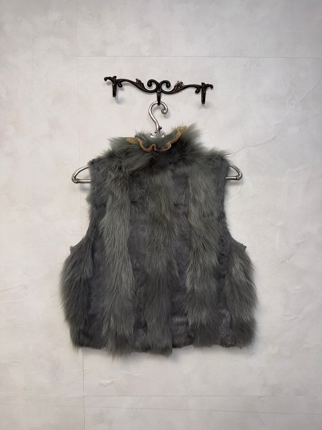 Ash blue rabbit & fox fur lace vest 상품이미지3