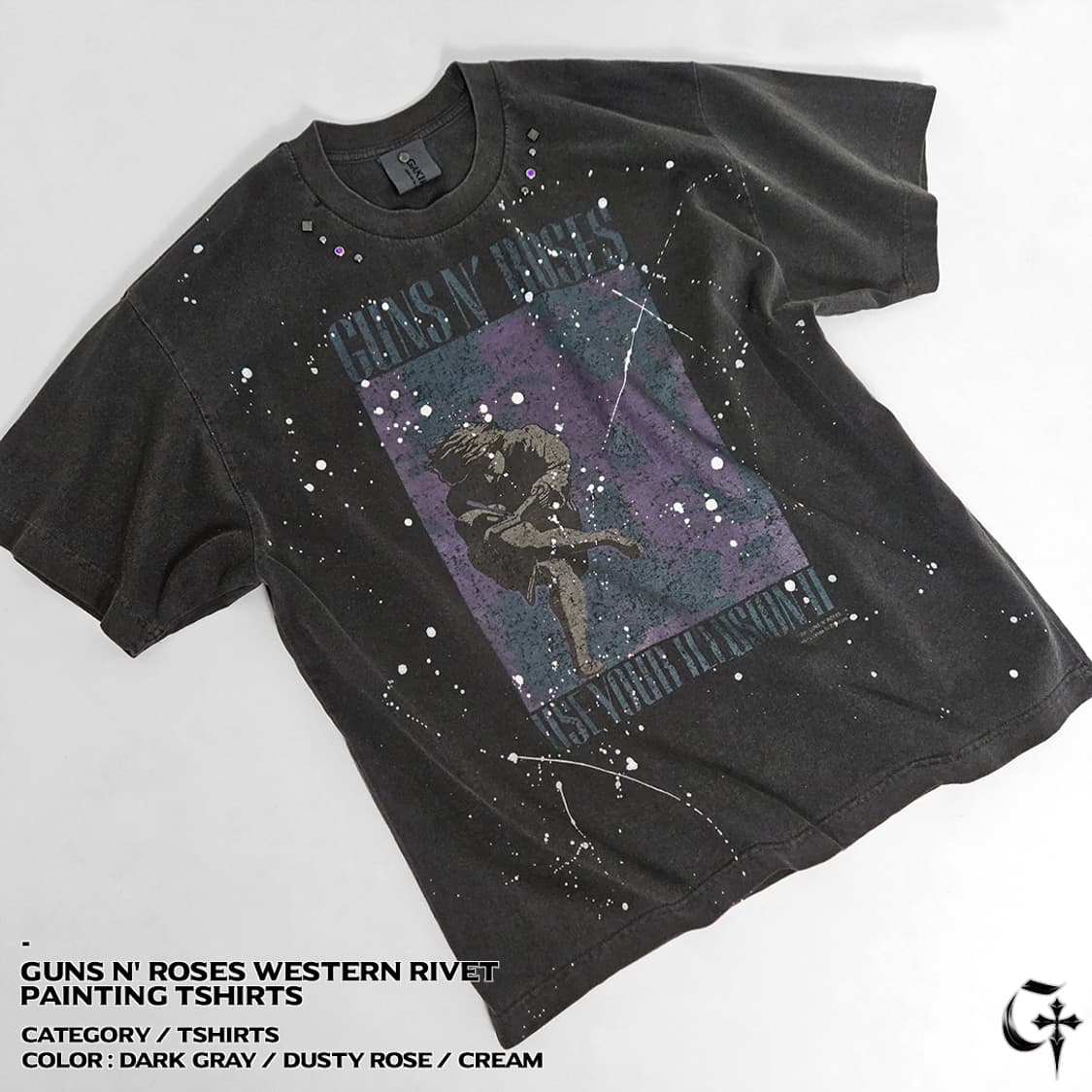 Guns N' 로지스 웨스턴 리벳 페인팅 티셔츠 (dark gray) 상품이미지1