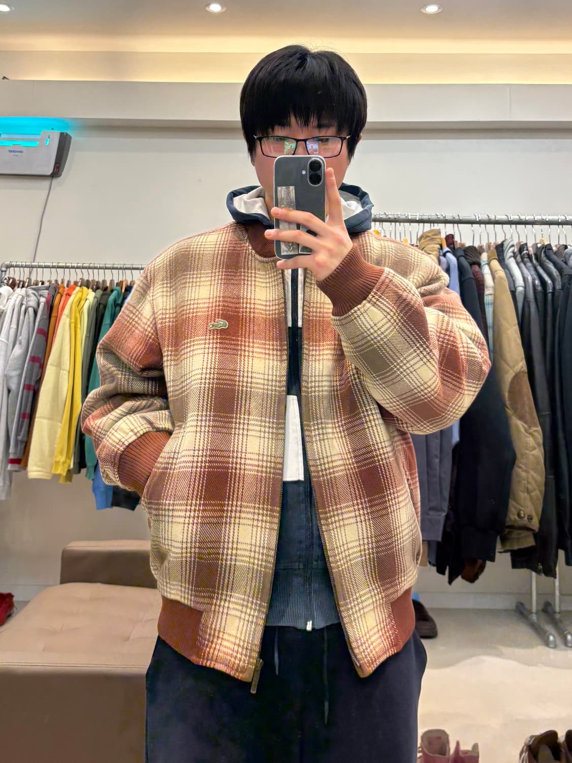 90s 라코스테 체크 모직 블루종 상품이미지8