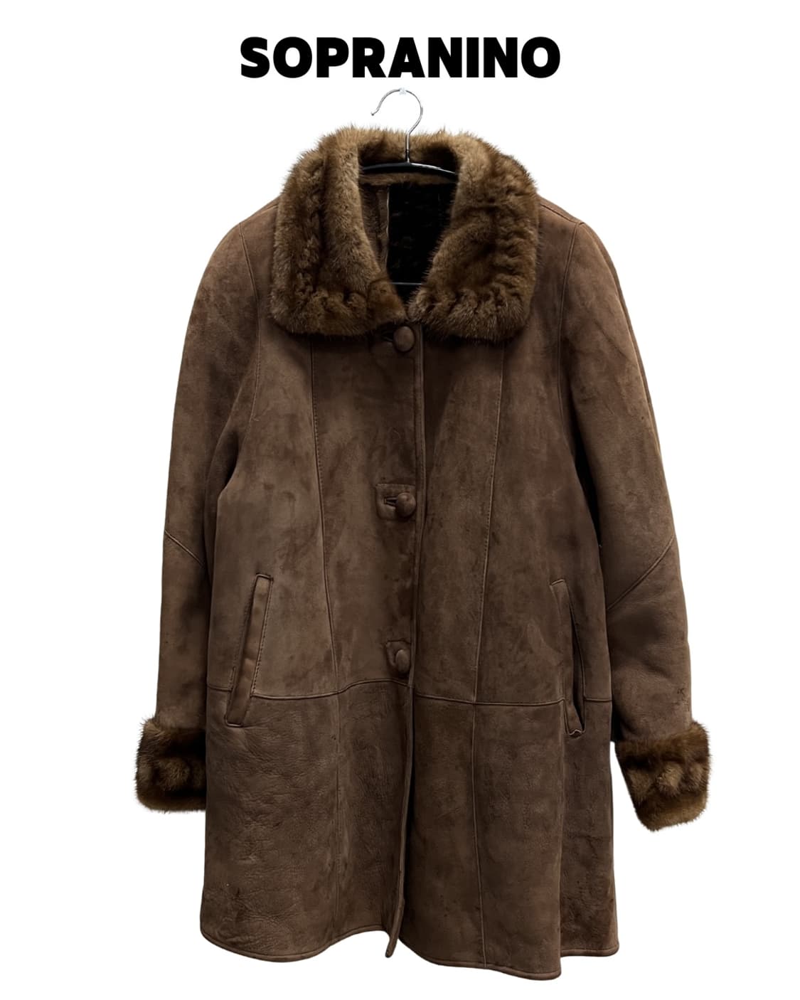 소프라니노 빈티지 스웨이드 무스탕 양가죽 코트 상품이미지1