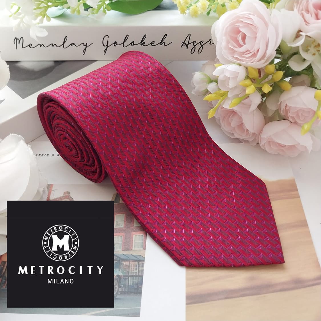 메트로시티 실크 레드 패턴 넥타이 8.5cm A+등급 K2344
 상품이미지5