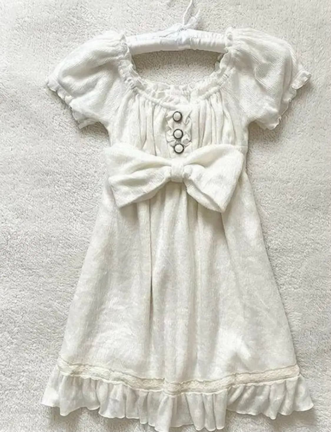 리즈리사 화이트 리본 니트 원피스 오프숄더 라떼 히메 갸루 러블리 빈티지 상품이미지1